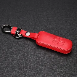 Горячая Распродажа коленный кожаная сумка для ключей, авто брелок чехол для Mazda 2, 3, 5, 6, 8, MX5 Mazda CX-3 CX-5 CX-7 CX-9 axela 3, 2 кнопки - Название цвета: red