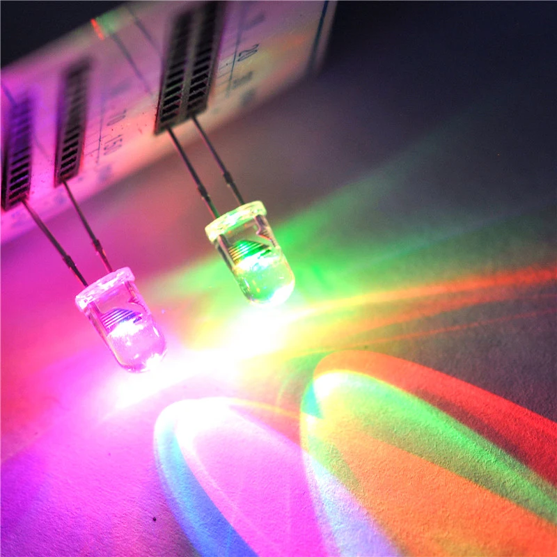 50pcs LED Light Emitting Diode 5MM Round RGB Light 7 Color LED Lamp Super Bright Leds Slow/Fast