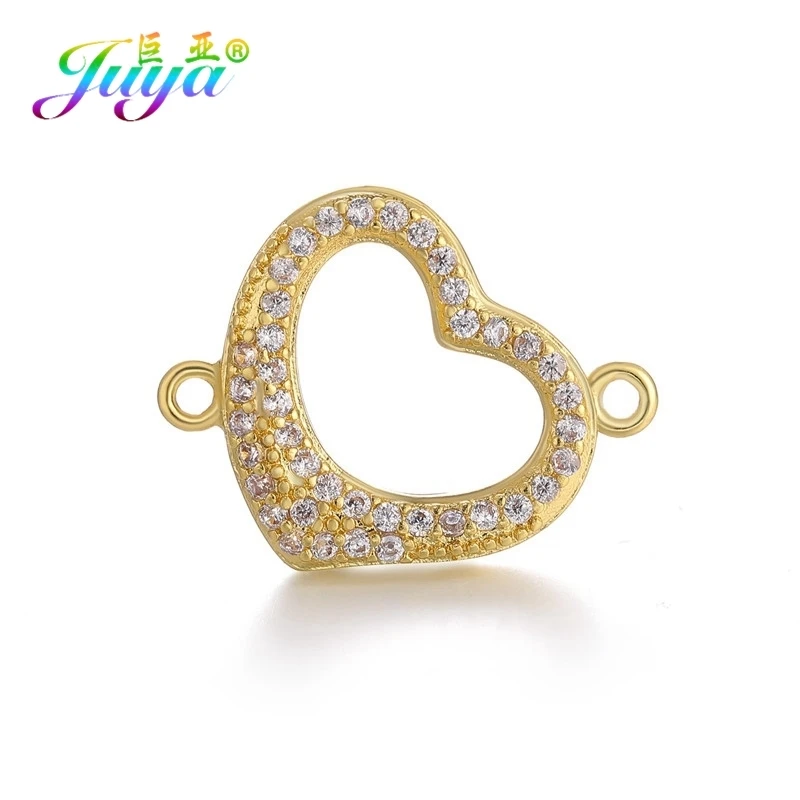 Juya DIY женские ювелирные изделия микро проложить Циркон романтическая любовь сердце соединитель подвески для браслетов ожерелье изготовление - Окраска металла: Gold