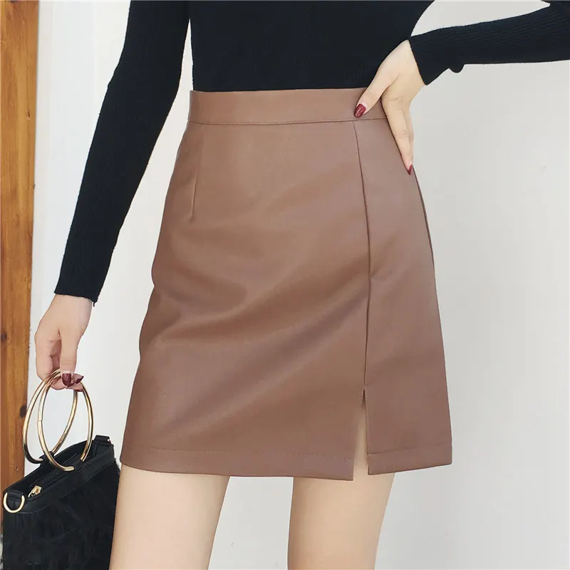 Colorfaith, Женская мини-юбка из искусственной кожи, осень-весна, винтажная модная юбка-карандаш с высокой талией и разрезом, SK7731