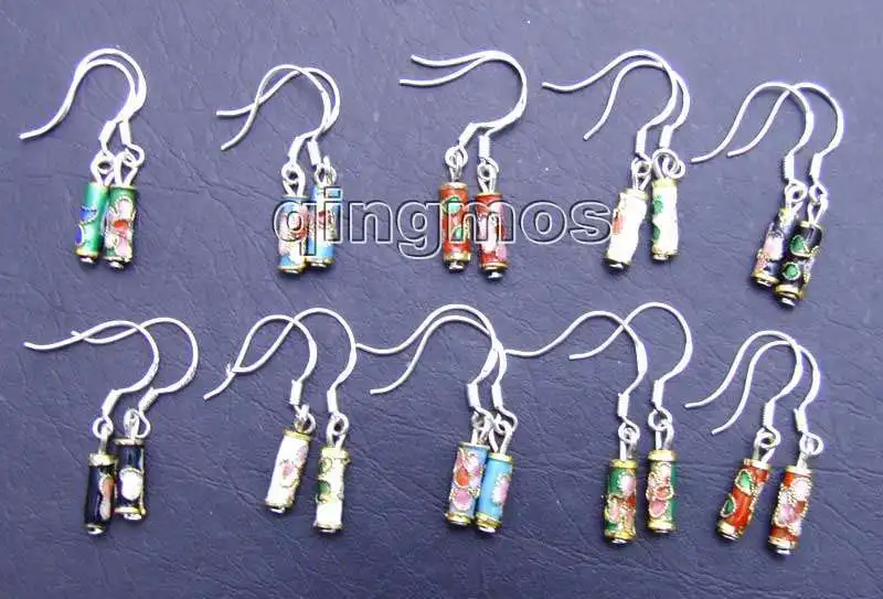 

SALE Wholesale 10 Pairs Multicolor Column Cloisonne Dangle Silver S925 earrings-who108 Free shipping