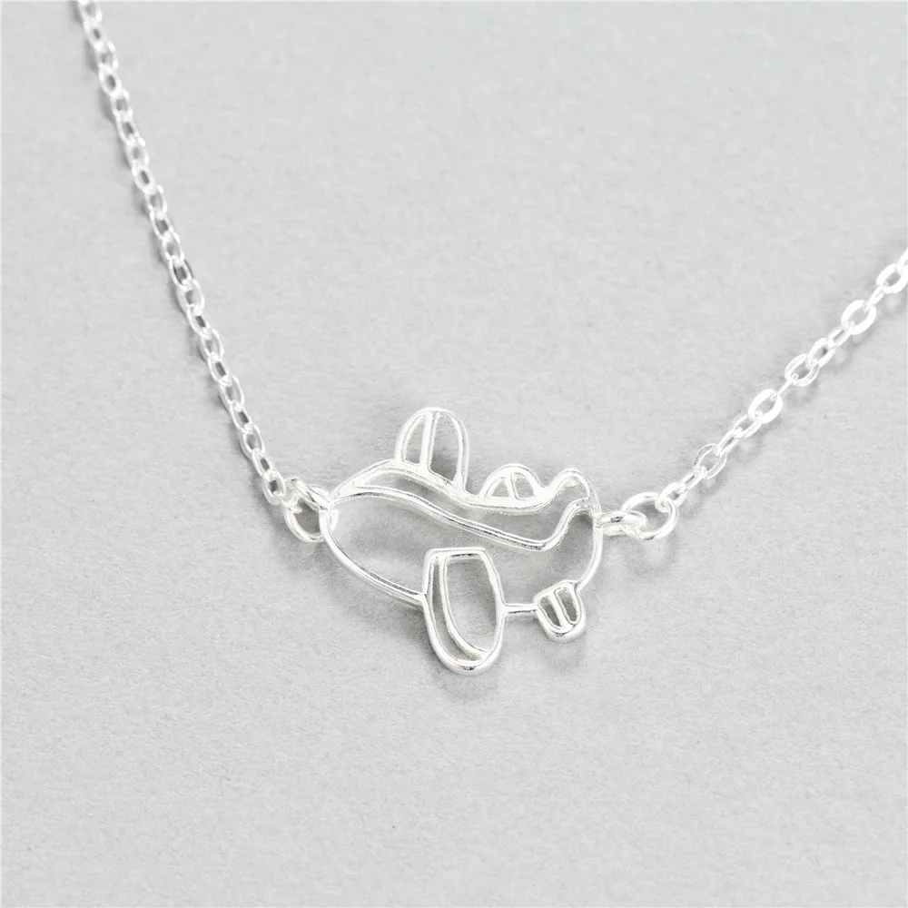 plane aircraft hollow women 100% 925 Sterling silver nacklace Jewellery Clavicle chain pendant charms chocker girl gift