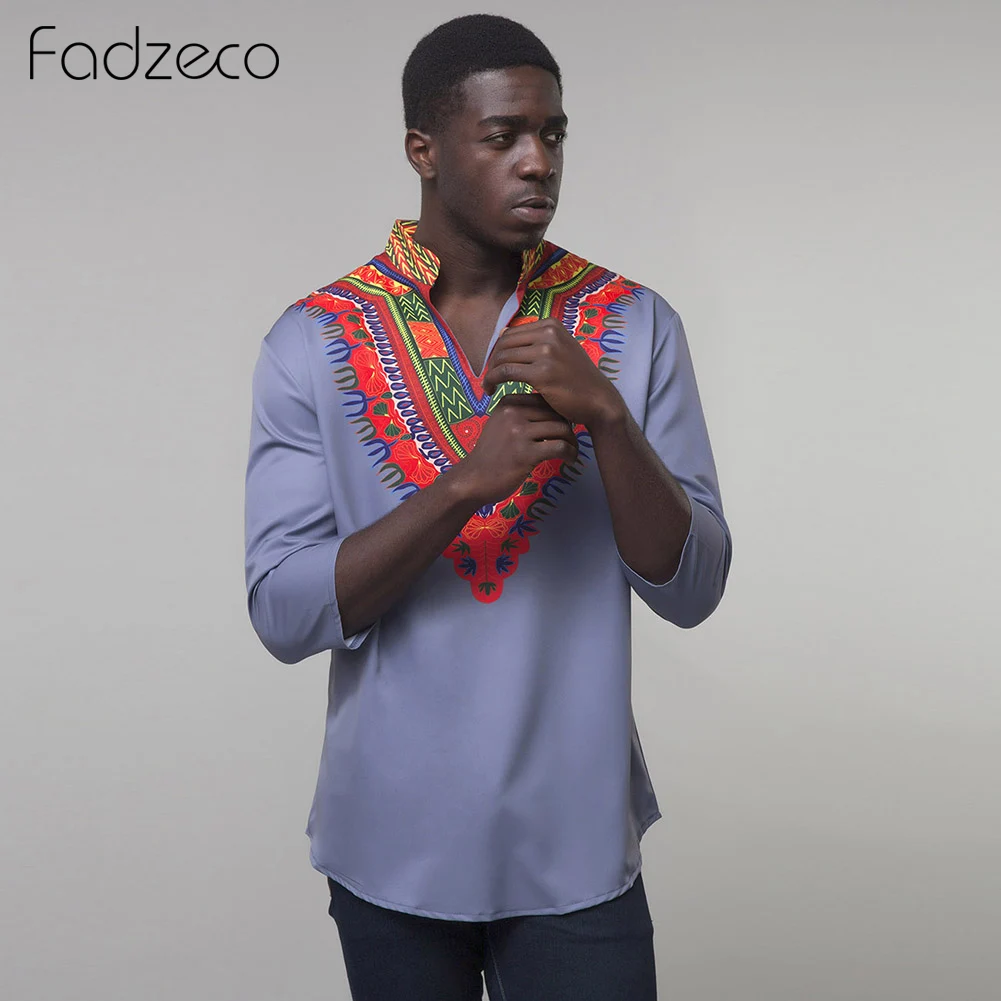 Fadzeco Африканский Дашики печати рубашки для мужчин мода уличная одежда в африканском стиле Повседневная Свободная 3/4 рукав Этническая Печать Блузка Топ