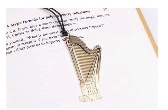 harp 50 шт. свадебный фон для подарка декоративный Металл Закладка Свадебный душ студенческие золотые закладки фортепиано гитара зажим для книги подарок на день рождения - Цвет: harp