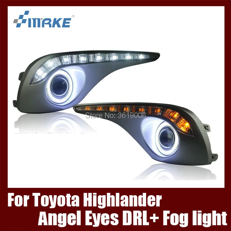 

Fog Lamp Assembly LED Day Light COB Angel Eyes Foglight Daytime Running Light Lens Bumper For Toyota Highlander Kluger 2012-2015