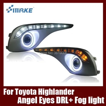 

Fog Lamp Assembly LED Day Light COB Angel Eyes Foglight Daytime Running Light Lens Bumper For Toyota Highlander Kluger 2012-2015