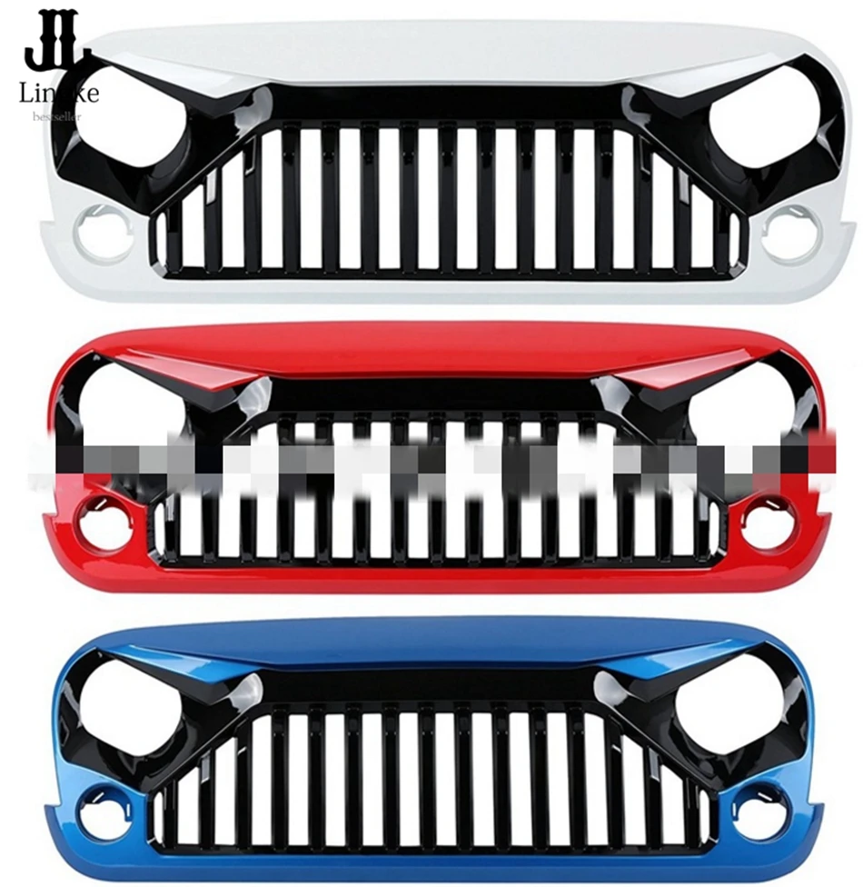 

Black / White / Blue / Red ABS Plastic Front Angry Grill Grille For Jeep Wrangler Rubicon Sahara Jk 2007 2008 2009 2010-2017
