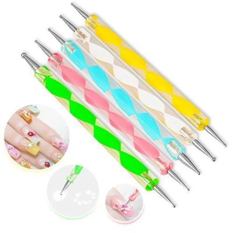

Hot Sale 5 Colors 2 Way Dotting Marbleizing Tool Set Nail Art Manicure Pedicure
