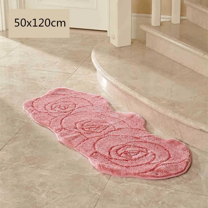 Rose Shape Floor Mat Anti Slip Indoor RugsPink Mircofiber TPE Bath Room