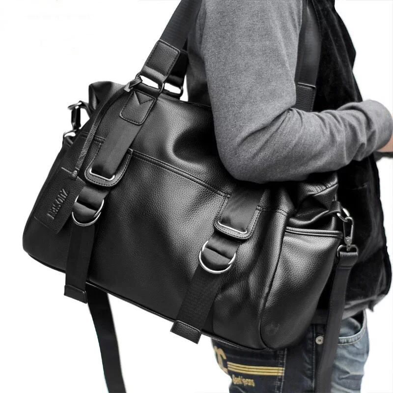 Модная дорожная сумка кожаная повседневная мужская сумка большой тоут большая емкость багажная сумка высокого качества мужские черные Наплечные сумки