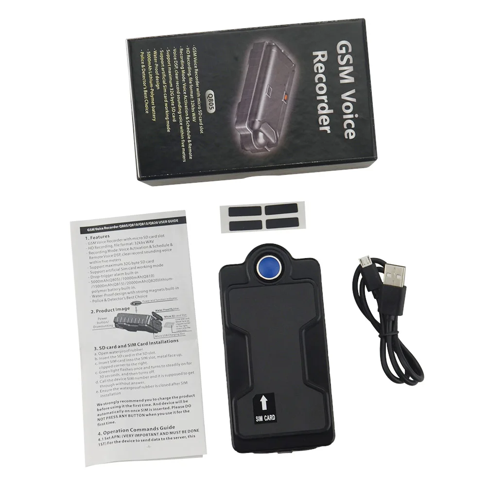 

GSM locating and tracking device for 5000mAh lithium polymer battery Q805 Voice Recorder with 3M sticker Drop-trigger alarm