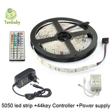 Tanbaby led strip light SMD 5050 30led M 5M DC12V Non wateproof flexible rope 44key RGB