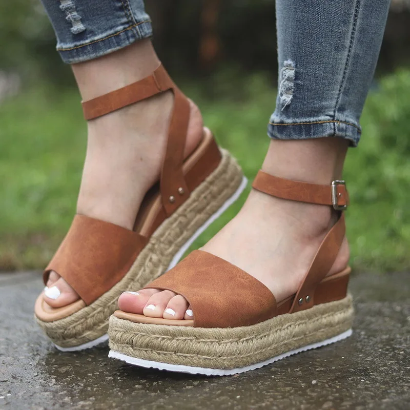 

Oeak 2019 Gladiator Sandals Wedges Shoes Leopard Summer Sandals Women Peep Toe Platform Sandals Casual Shoes chaussures femme