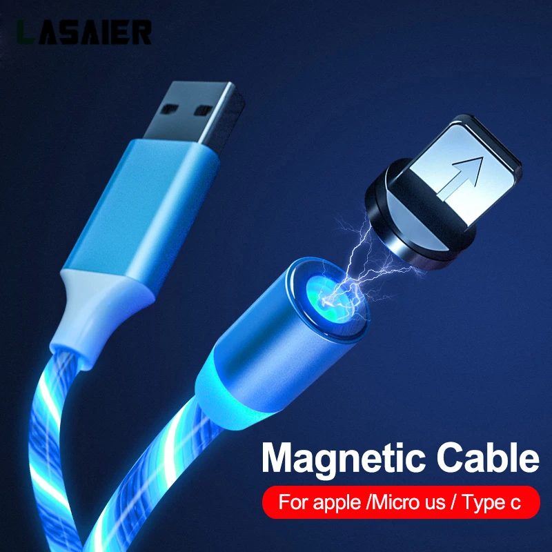 

Flow Luminous Lighting Magnetic USB Cable For iPhone XR X 7 8 Micro Type C Charger Fast Charging Magnet Charge USB-C Type-C