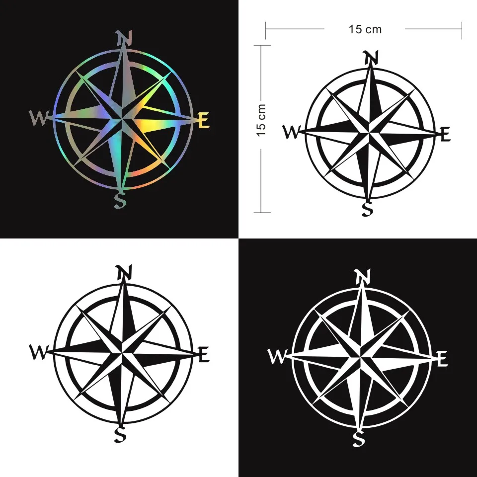 Cunymagos Car Styling Compass Travel Wanderlust Direction NSWE Car Stickers Creative Funny Car Body Door Window Wall Decal Sticker 1515cm (2)