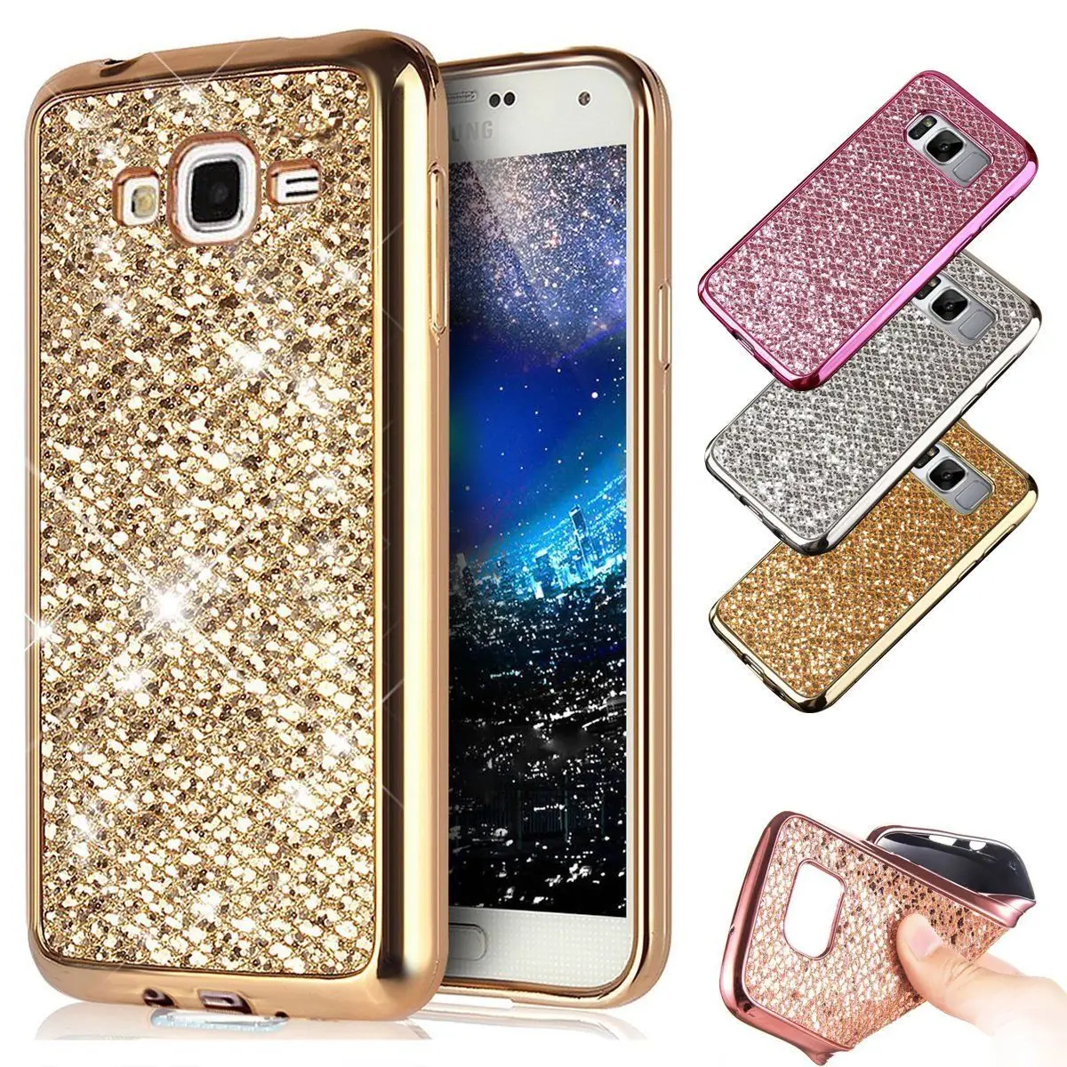 

for Iphone Samsung Galaxy S5 S6 S7 Edge S8 Plus S4 Mini Note 4 5 Shiny Bling Rubber Crystal Glitter Soft TPU Phone Case Cover
