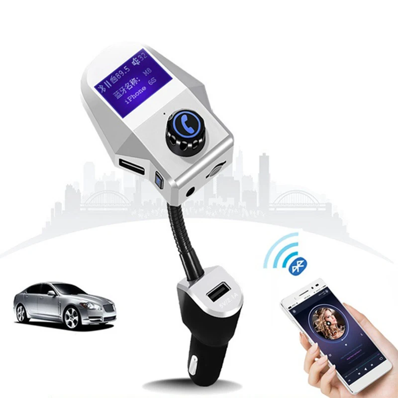 Bluetooth Car Kit Handsfree MP3 Audio Music Player 3.5mm AUX Receiver Music FM Transmitter Modulator 5V/3.1A Car Charger(Silve Bluetooth Car Kit Handsfree MP3 Audio Music Player 3.5mm AUX Receiver Music FM Transmitter Modulator 5V/3.1A Car Charger(Silve
