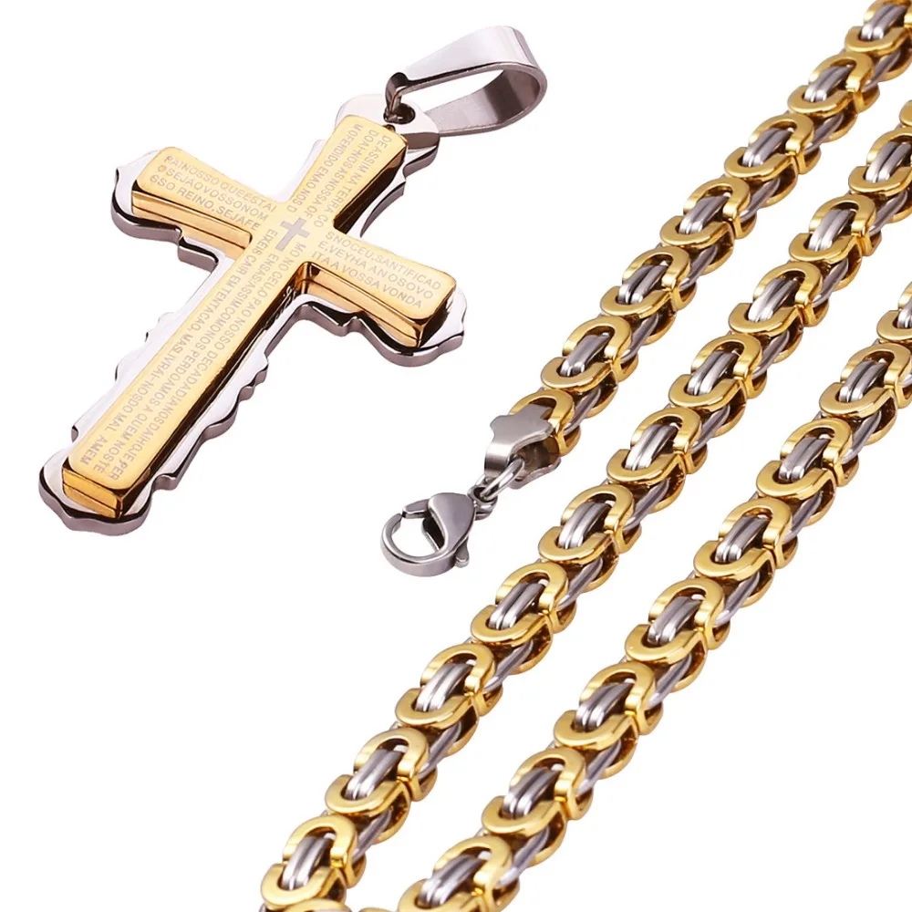

Titanium Steel 24K Gold/Silver Plated Jesus Cross Pendant Hip Hop Necklace Scriptures Bible Print Cross Charm Pendant Jewelry