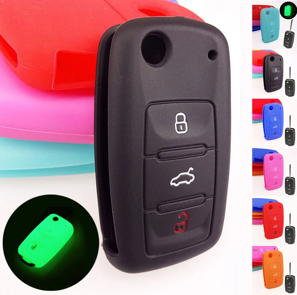 

3 BUTTON FIT FOR VW SEAT SKODA POLO PASSAT B5 GOLF 4 5 6 JETTA CC GTI TIGUAN BORA EOS BEETLE SILICONE KEY CASE REMOTE FOB COVER