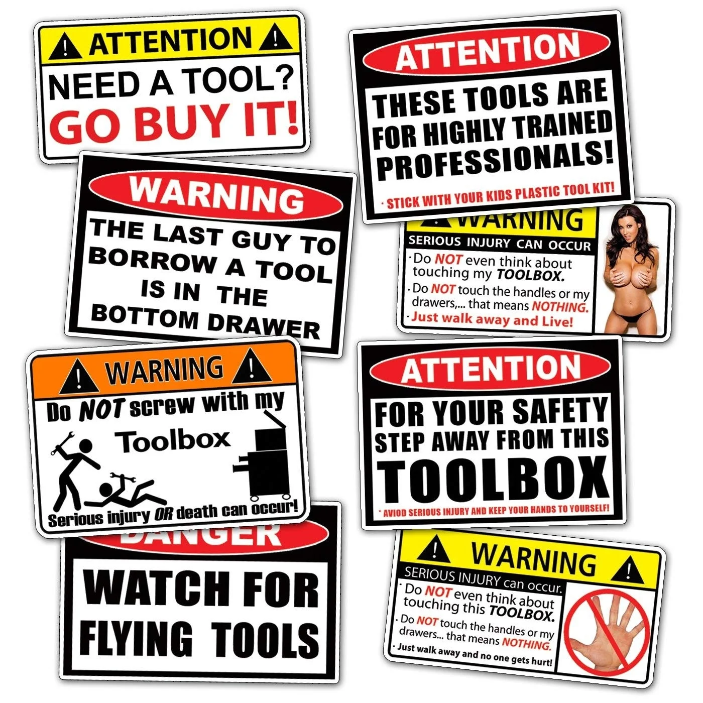

1Lots Funny Toolbox Warning Decal Sticker Tool Box Pack Set