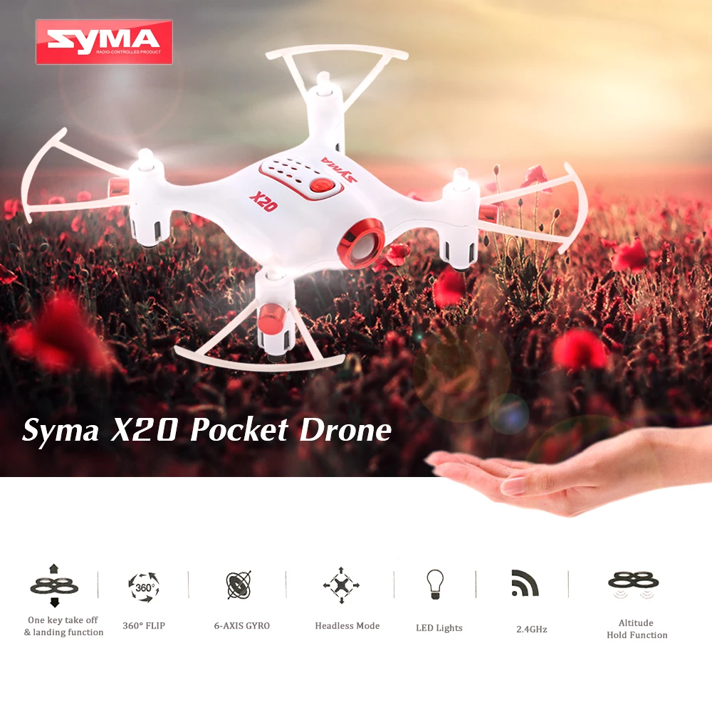 Syma X20 2,4G 4CH 6 оси гироскопа карманный мини Drone квадракоптер с дистанционным управлением RTF с Headless режим удержания высоты 3D-flip вертолет