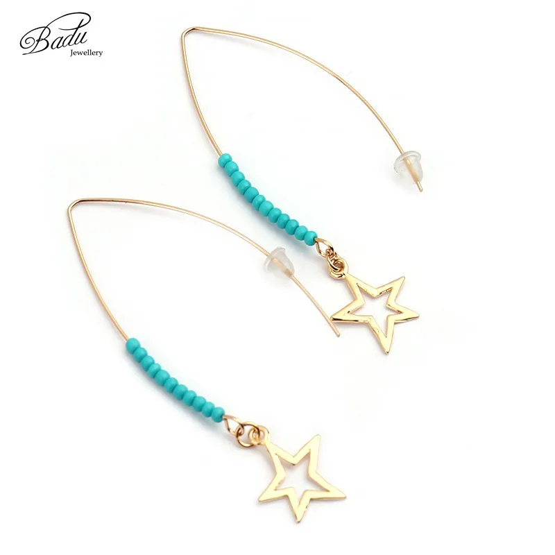 

Badu Silver Star Earring Long Pendant Wedding Jewelry V Shape Bohemian Gift Mothers Day Earrings 2017 Summer Fashion Accessories