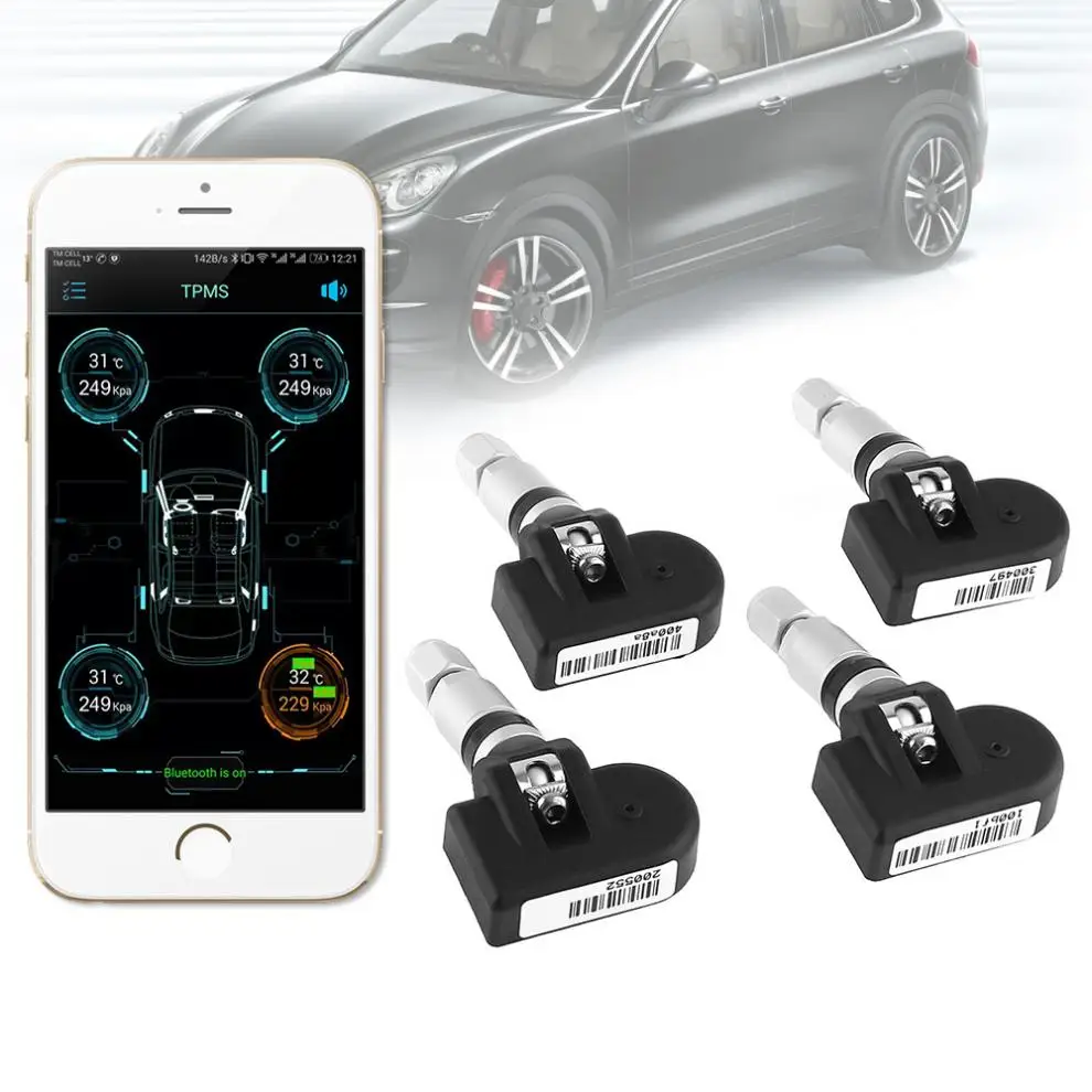 

4pcs Portable Car TPMS Bluetooth 4.0 Tyre Tire Pressure Monitoring System APP Display Internal Sensors Support Android IOS