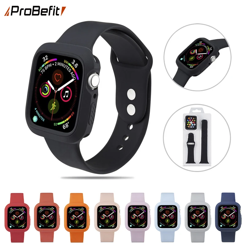 

Probefit Soft silicone case cover for Iwatch 4 5 + Silicone Rubber Sports watch band strap for apple watch 4 5 40MM 44MM