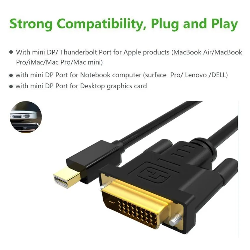 Thunderbolt Mini Displayport to DVI кабель DP Male адаптер для MacBook Pro ноутбук с HDTV проектором 1 м 2 3 м| |