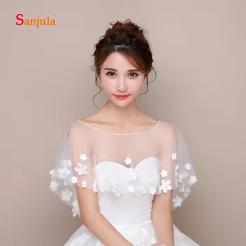 

Handmade Flowers Wraps High Low Tulle Wedding Shawl for Women Cute Girls Dress Bolero Accessories bolerko dziewczynka W11