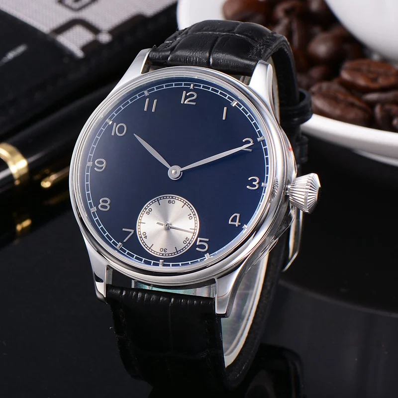 

44mm Sterile Mens Hand Winding Watch SS Case Black Dial Luxury Brand Mechanical Watches 6498 Mov't Man Clock WCM2002BSBW