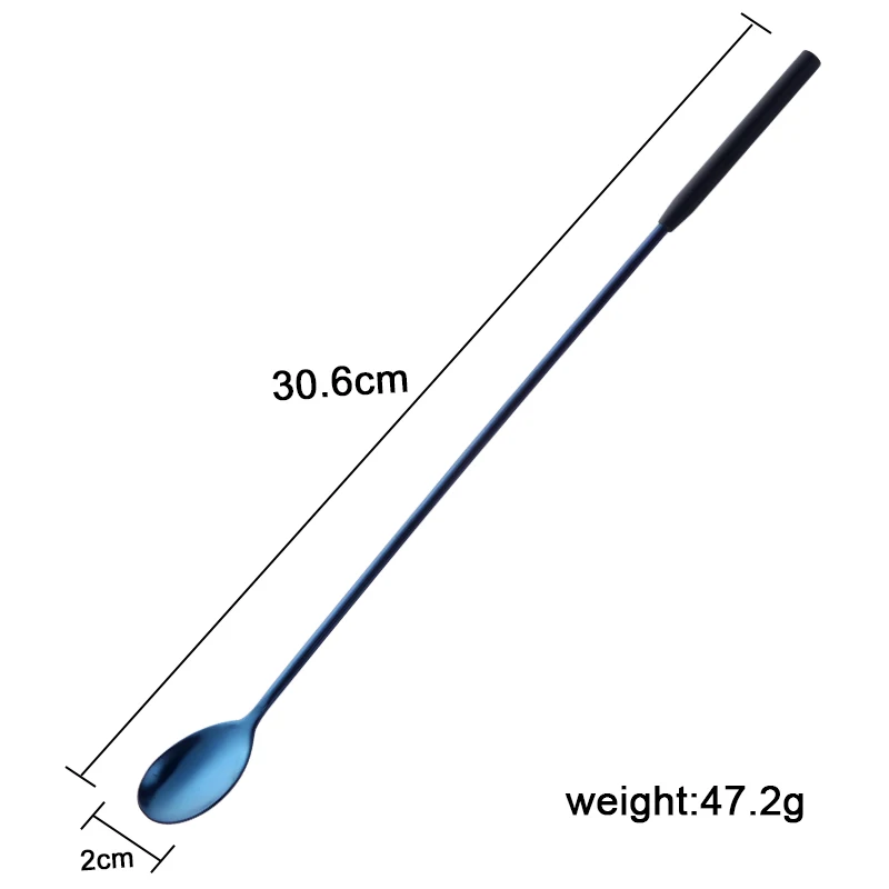 Blue 2pcs 7 цветов 2 шт./компл. Нержавеющая сталь коктейль барные ложки золото с длинной ручкой 30,6 см Бармен Коктейль ложка палочка для помешивания питьевой инструмент - Цвет: Blue 2pcs