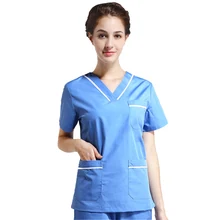 Женская мода, скраб-топ, чистый хлопок, цвет, блокировка, v-образный вырез, рубашка с боковой вентиляцией, медицинская форма, рабочая одежда(только топ