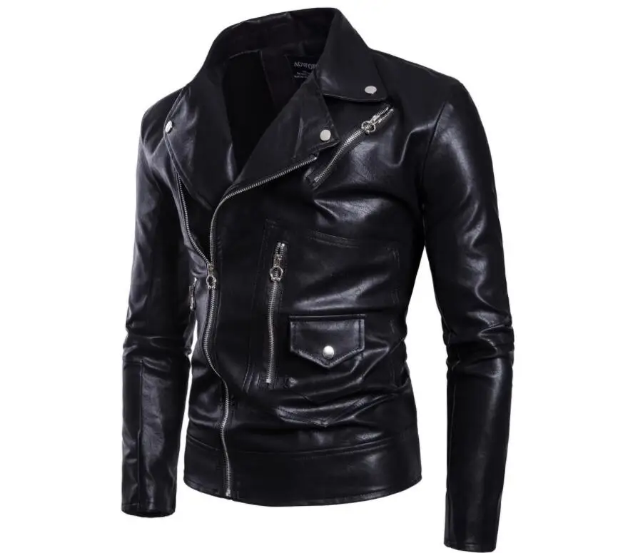

mens leather jacket slim motorcycle leather coat men jackets Multiple zipper clothes personalized stage street fashion black