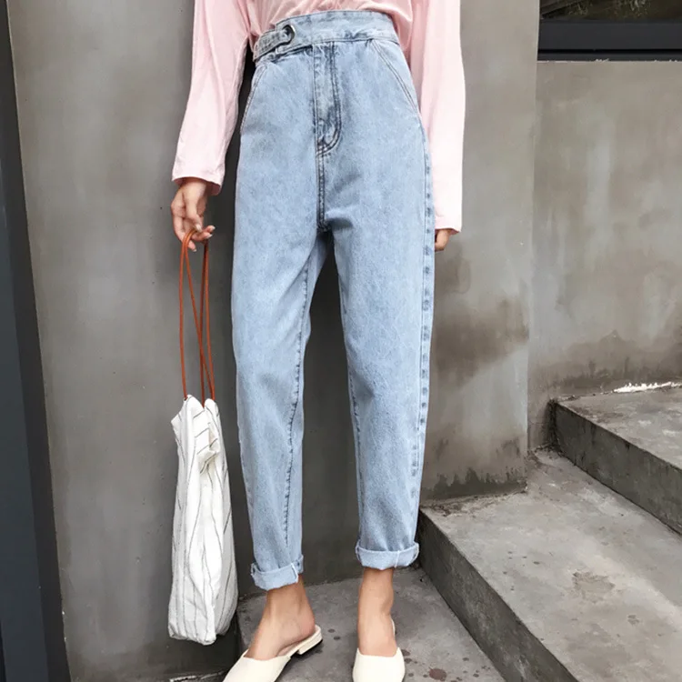 new hot sale women's spring summer loose high waist jeans pants ladies ankle-length harern pants S-L