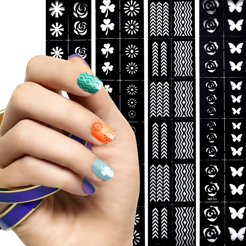 

YZWLE 1 Sheet Nail Art Tips Guide Hollow Sticker Acrylic Crystal French Nails Template 3D Stencil Decals Form Styling Tool
