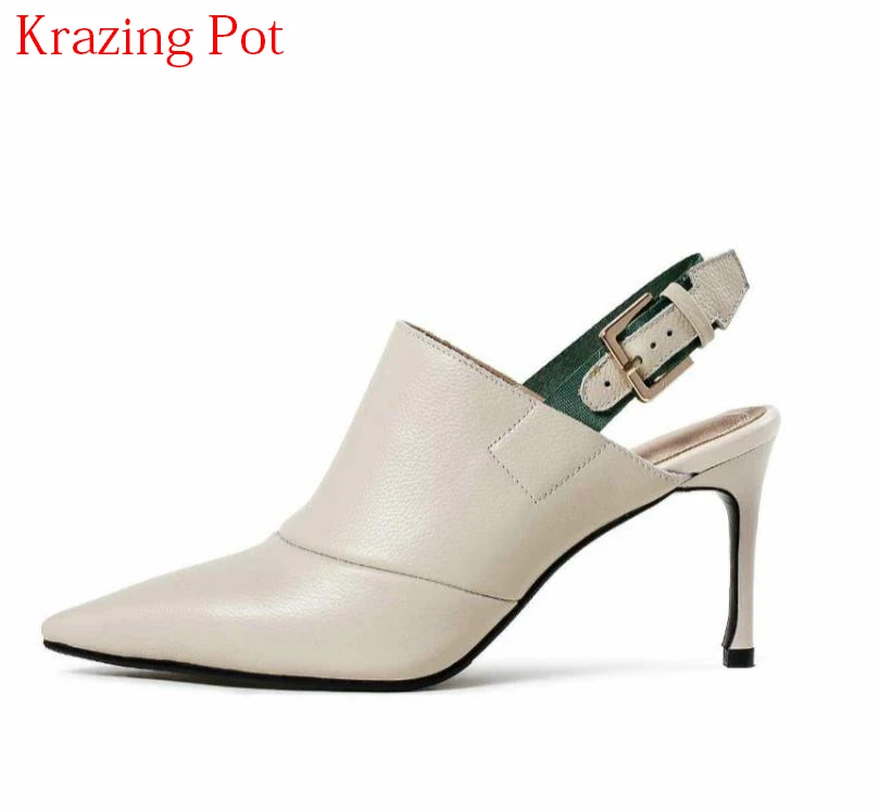 Pointu En Mode Véritable Pompes Solide 2018 Beige Femmes L23 Mules Haut Cuir Peu Bout Profonde Stiletto Lady Office noir Slingback Talon Streetwear 5ztdqdwU