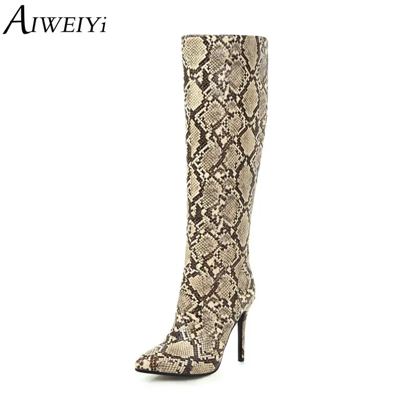 snakeskin high heel boots