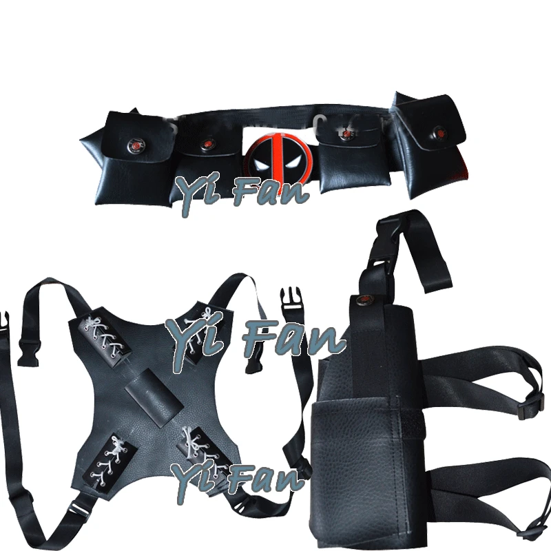

Deadpool Cosplay Sets Black 3 Pieces Dead-pool Accessories Belt Sword Holder Gun Holster
