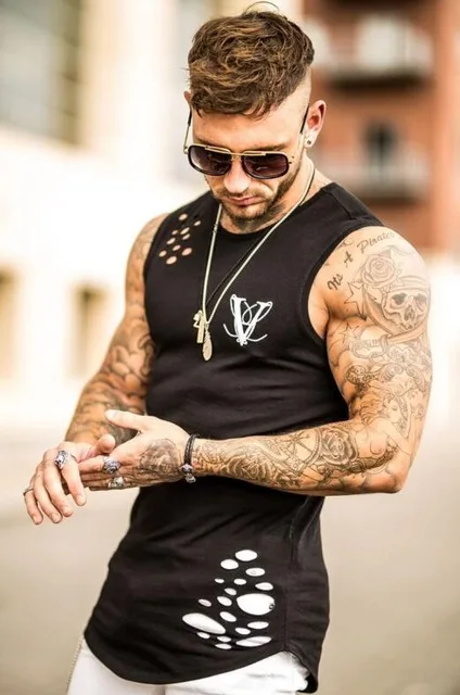 black DERMSPE Новая летняя модная тренировочная майка топ с дырками для бодибилдинга Топ для мужчин фитнес-жилеты мускулатуры без рукавов жилет - Цвет: black