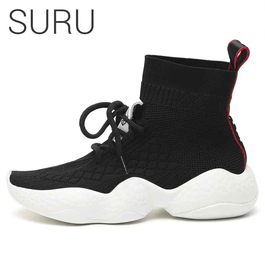 

SURU Black Sneaker Sock Boots For Woman White Boots Socks