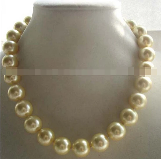 

ddh003305 sea shell pearl round yellow 14mm necklace 17