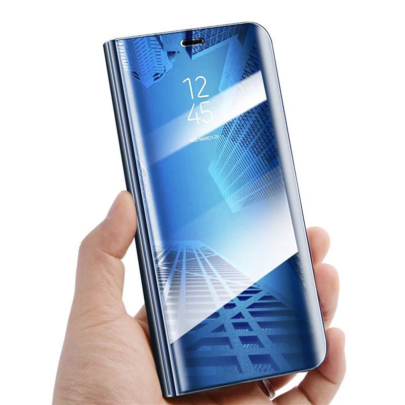 Прозрачный зеркальный флип-чехол с окошком для samsung Galaxy S9 S8 Plus S7 S6 Edge, умный чехол-подставка с чипом для samsung Note 8 9 Note 5