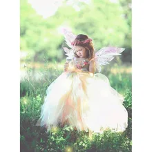 Сказочное платье-пачка для дня рождения с изображением Динь-Динь для девочек; платье принцессы с цветочным узором для девочек в стиле тайного сада; комплект платьев длиной до пола с венком