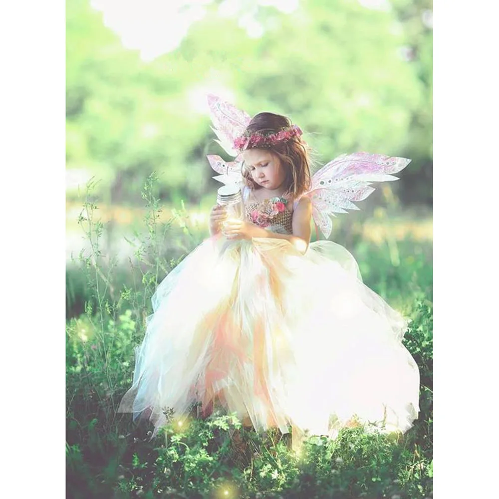 Elegant Fairy Girl Birthday Party Tutu Dress for Kids Princess Secret Garden Flower Floor Length Dresses Set with Wreath | Детская