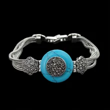HENSEN Brand Hight Quality Natural Joyas De Piedra Plateado Plata Antigua de la Turquesa de La Vendimia de las Pulseras Para Las Mujeres 2016