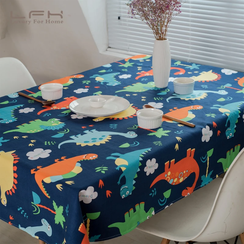 LFH Tablecloth Lovely Cartoon Series Of Cotton Thick Table Cloth Blue