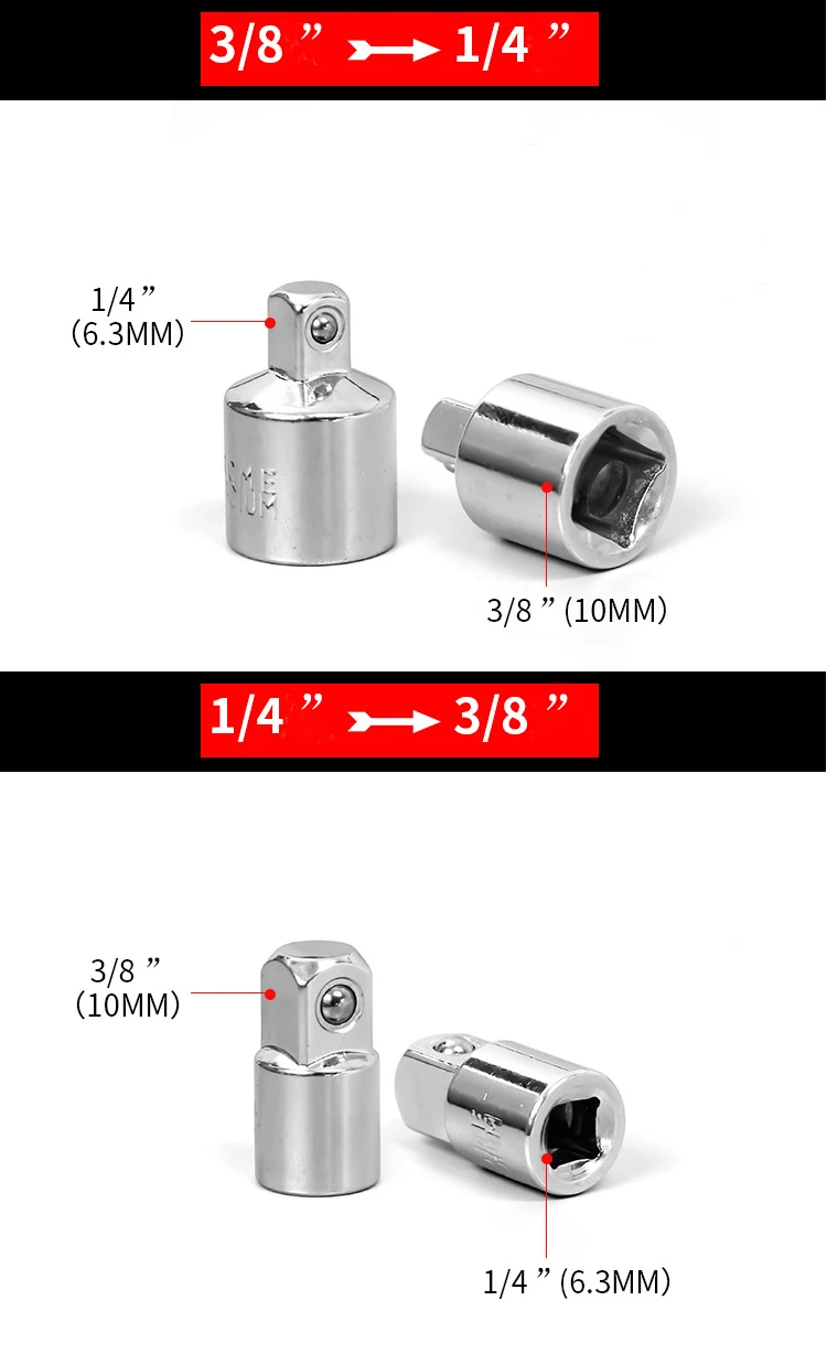 6 шт. 1/4 "3/8" 1/2 "гнездо ключ адаптер храповым механизмом Drive адаптер рука инструментов хром-ванадиевая Сталь рукав конвертер