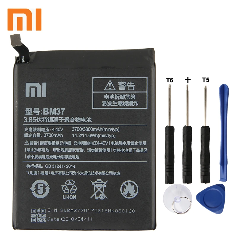 

Xiao Mi Xiaomi Mi BM37 Phone Battery For Xiao mi 5S plus 5Splus BM37 3800mAh Original Replacement Battery + Tool