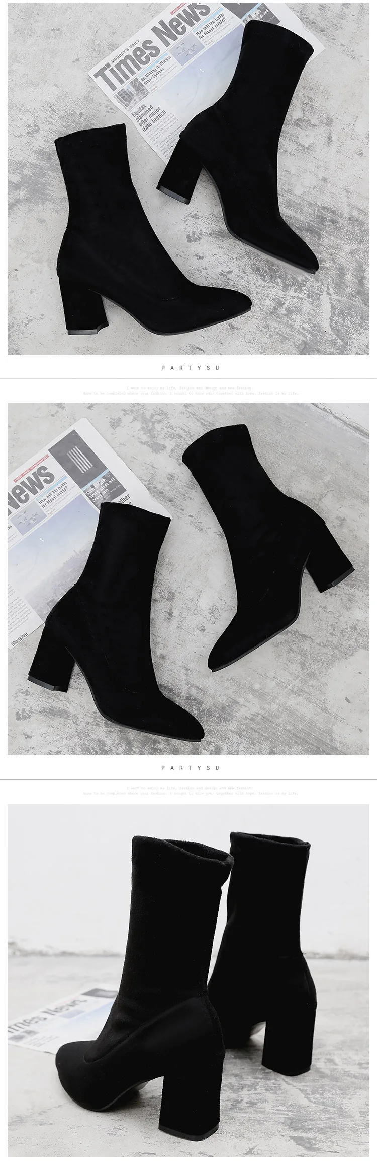 winter new ladies wild black fashion Flock boots women casual comfortable sweet high heel boots Female boots mujer c74